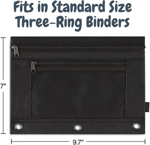 1InTheOffice Pencil Pouch 3 Ring, Black, Pencil Pouch For 3 Ring Binder 2 Pack (Canvas Black) in Saudi Arabia