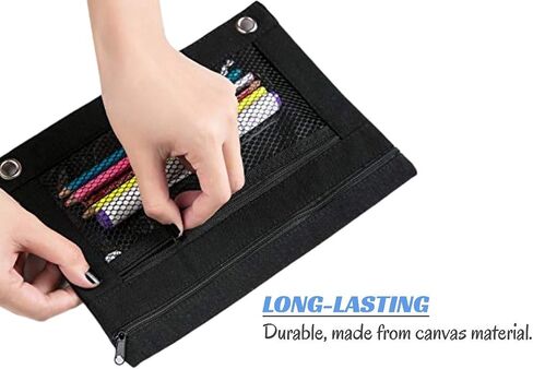 1InTheOffice Pencil Pouch 3 Ring, Black, Pencil Pouch For 3 Ring Binder 2 Pack (Canvas Black) in Saudi Arabia