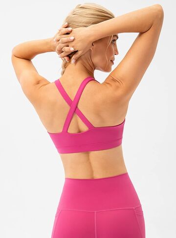 Ukaste Women's Ruched Sports Bras Crisscross Back Workout Yoga Bra in Kuwait