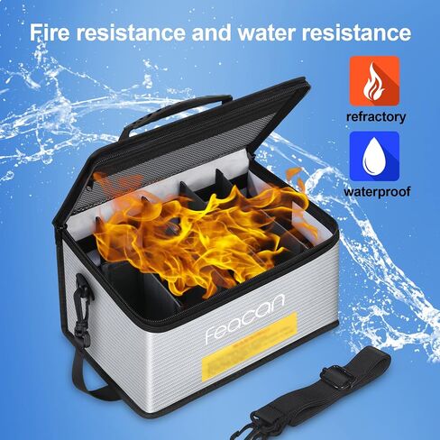 Lipo Battery Safe Bag Fireproof Explosionproof Large Capacity Bag Storage Guard Safe Pouch for Charge and Storage with Shoulder Strap, 10 Cell Adjustable Battery Safe Bag, Grey in Saudi Arabia