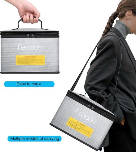 Lipo Battery Safe Bag Fireproof Explosionproof Large Capacity Bag Storage Guard Safe Pouch for Charge and Storage with Shoulder Strap, 10 Cell Adjustable Battery Safe Bag, Grey in Saudi Arabia
