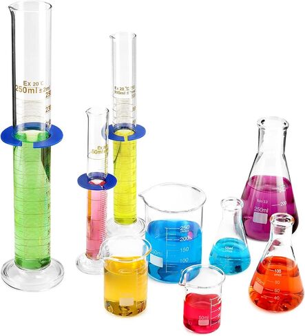 QWORK Lab Glassware Set, Beaker Flask Cylinder Set, 9 Pieces - Includes 3 Erlenmeyer Flasks, 3 Beakers, & 3 Grade A Graduated Cylinders - Borosilicate 3.3 Glass in Saudi Arabia