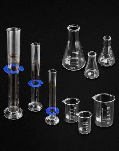 QWORK Lab Glassware Set, Beaker Flask Cylinder Set, 9 Pieces - Includes 3 Erlenmeyer Flasks, 3 Beakers, & 3 Grade A Graduated Cylinders - Borosilicate 3.3 Glass in Saudi Arabia
