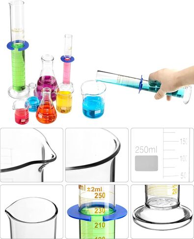 QWORK Lab Glassware Set, Beaker Flask Cylinder Set, 9 Pieces - Includes 3 Erlenmeyer Flasks, 3 Beakers, & 3 Grade A Graduated Cylinders - Borosilicate 3.3 Glass in Saudi Arabia