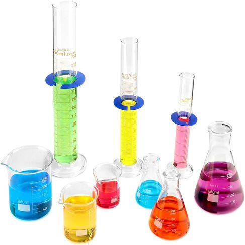 QWORK Lab Glassware Set, Beaker Flask Cylinder Set, 9 Pieces - Includes 3 Erlenmeyer Flasks, 3 Beakers, & 3 Grade A Graduated Cylinders - Borosilicate 3.3 Glass in Saudi Arabia