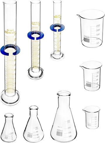 QWORK Lab Glassware Set, Beaker Flask Cylinder Set, 9 Pieces - Includes 3 Erlenmeyer Flasks, 3 Beakers, & 3 Grade A Graduated Cylinders - Borosilicate 3.3 Glass in Saudi Arabia