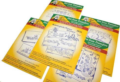 Aunt Martha's Iron On Transfer Patterns for Stitching, Embroidery or Fabric Painting, Patterns for Linens, Set of 5 in Saudi Arabia