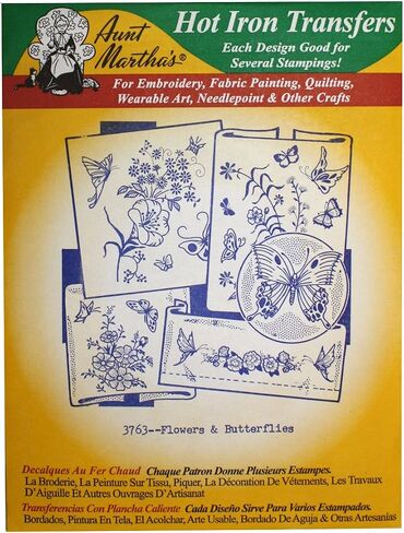 Aunt Martha's Iron On Transfer Patterns for Stitching, Embroidery or Fabric Painting, Patterns for Linens, Set of 5 in Saudi Arabia