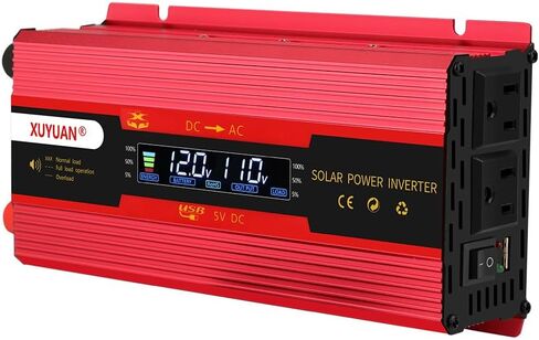 محول طاقة السيارة 420 وات/600 وات (الذروة) تيار مستمر 12 فولت إلى 110 فولت تيار متردد مع شاشة LCD ومنافذ تيار متردد مزدوجة وشاحن سيارة USB مزدوج للسيارة (أحمر-420) in Kuwait