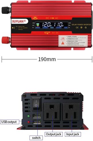محول طاقة السيارة 420 وات/600 وات (الذروة) تيار مستمر 12 فولت إلى 110 فولت تيار متردد مع شاشة LCD ومنافذ تيار متردد مزدوجة وشاحن سيارة USB مزدوج للسيارة (أحمر-420) in Kuwait
