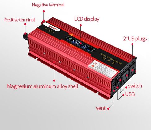 محول طاقة السيارة 420 وات/600 وات (الذروة) تيار مستمر 12 فولت إلى 110 فولت تيار متردد مع شاشة LCD ومنافذ تيار متردد مزدوجة وشاحن سيارة USB مزدوج للسيارة (أحمر-420) in Kuwait