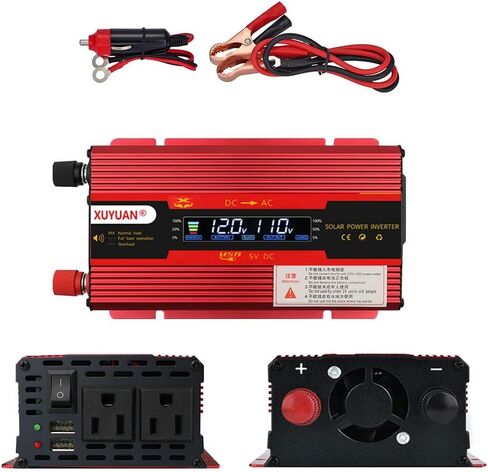 محول طاقة السيارة 420 وات/600 وات (الذروة) تيار مستمر 12 فولت إلى 110 فولت تيار متردد مع شاشة LCD ومنافذ تيار متردد مزدوجة وشاحن سيارة USB مزدوج للسيارة (أحمر-420) in Kuwait