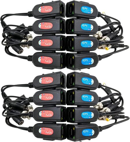 8 Pair Video Balun with Power, BNC to Cat5 Adapter, Ground Loop Isolated HD Analog Surveillance Camera Cable Ethernet Transceiver - Compact in Saudi Arabia