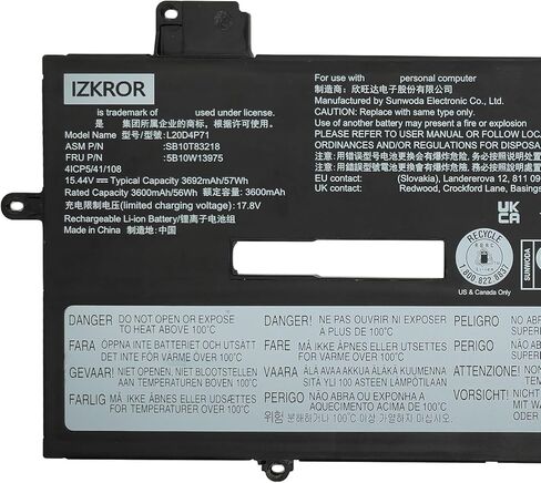 L20D4P71 57Wh Battery Replacement for Lenovo ThinkPad X1 Carbon 9th 10th 11th Gen / X1 Yoga 6th 7th 8th Gen Series Laptop SB10T83218 5B10W13975 L20M4P71 5B10W13973 L20L4P71 L20C4P71 15.44V in Saudi Arabia