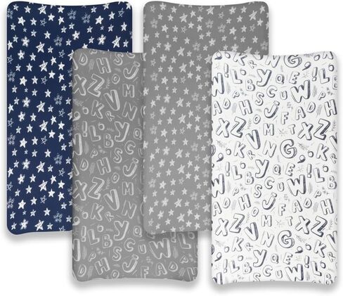 4 عبوات من غطاء وسادة تغيير الحفاضات للأطفال الأولاد، محايد للجنسين، ملاءات قابلة للتنفس لتغيير حفاضات الأطفال لطاولة تغيير الأطفال (حرف) in Kuwait