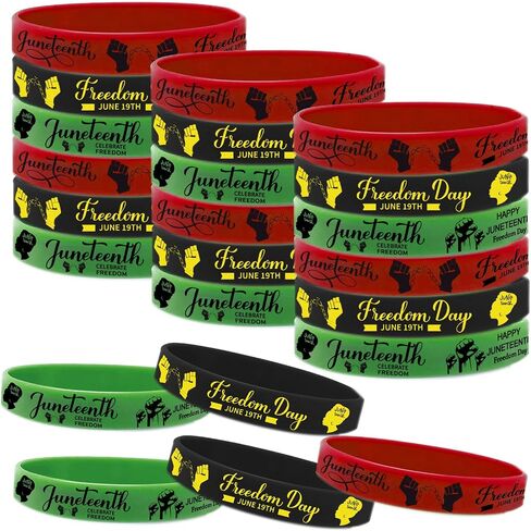 48 PCS Happy Juneteenth Day Party Favors Rubber Bracelets - Freedom Day Patriotic Party Supplies Goodie Bag Stuffers Fillers Silicone Wristbands in Saudi Arabia