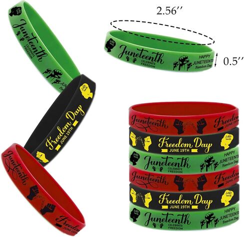 48 PCS Happy Juneteenth Day Party Favors Rubber Bracelets - Freedom Day Patriotic Party Supplies Goodie Bag Stuffers Fillers Silicone Wristbands in Saudi Arabia