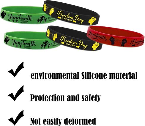 48 PCS Happy Juneteenth Day Party Favors Rubber Bracelets - Freedom Day Patriotic Party Supplies Goodie Bag Stuffers Fillers Silicone Wristbands in Saudi Arabia
