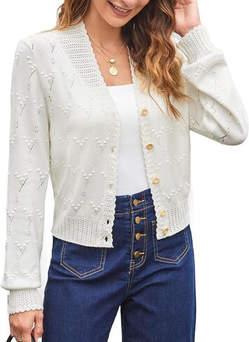 Belle Poque Women's Cropped Cardigan Sweaters Long Sleeve Lightweight Crochet Knit Button Down Cardigan Shrug in Saudi Arabia