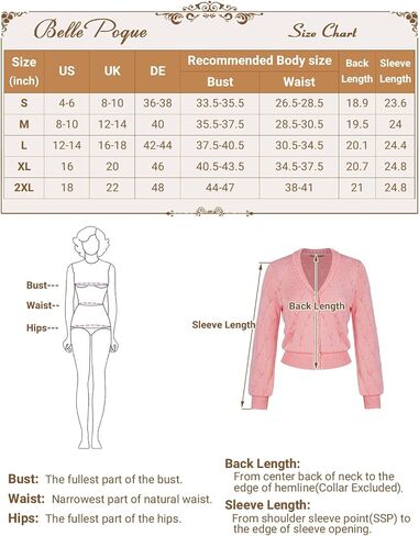 Belle Poque Women's Cropped Cardigan Sweaters Long Sleeve Lightweight Crochet Knit Button Down Cardigan Shrug in Saudi Arabia