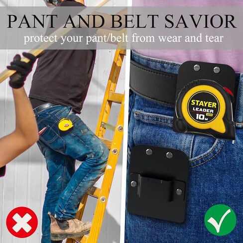 Metal Tape Measure Holder - Clip-On Tool Belt Drill Holder, Pant and Belt Savior, Low Profile Measuring Tape Clip for Tape Measure, Cordless Drill, Impact, Nailer Driver - Fits Up to 2" Belt in Saudi Arabia