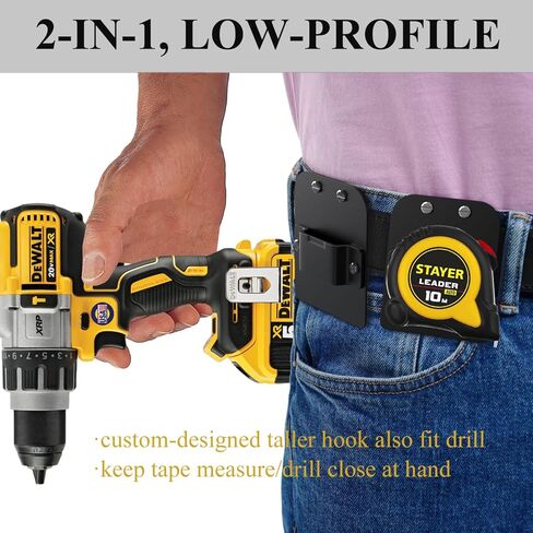 Metal Tape Measure Holder - Clip-On Tool Belt Drill Holder, Pant and Belt Savior, Low Profile Measuring Tape Clip for Tape Measure, Cordless Drill, Impact, Nailer Driver - Fits Up to 2" Belt in Saudi Arabia