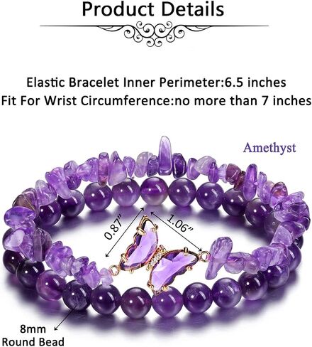 Jovivi Natural Amethyst Butterfly Bracelet for Women Anxiety 8mm Round Stone Beads Amethyst Chip Gemstone Beaded Bracelets Healing Crystal Stretch Bracelet Yoga Jewelry Gifts in Saudi Arabia
