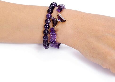 Jovivi Natural Amethyst Butterfly Bracelet for Women Anxiety 8mm Round Stone Beads Amethyst Chip Gemstone Beaded Bracelets Healing Crystal Stretch Bracelet Yoga Jewelry Gifts in Saudi Arabia