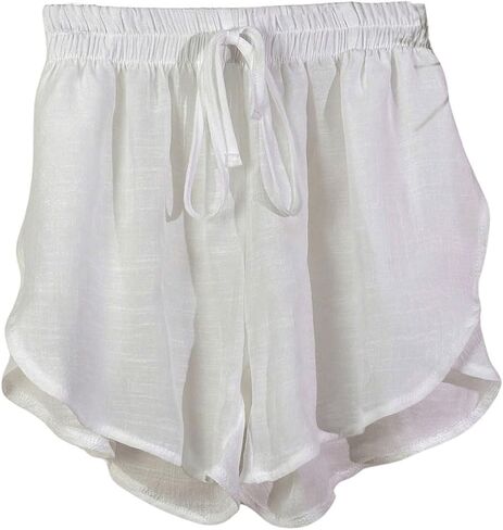 MakeMeChic Women's Drawstring Waist Bikini Cover Up Solid See Through Split Hem Beach Cover Up Shorts in Kuwait