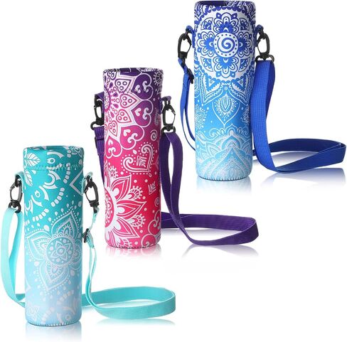 CHENGU 3 Pack 25 oz Neoprene Water Bottle Carrier Bag with Adjustable Shoulder Strap Water Bottle Holders for Adults Sports Gym Hiking Camping Walking(Floral Style) in Saudi Arabia