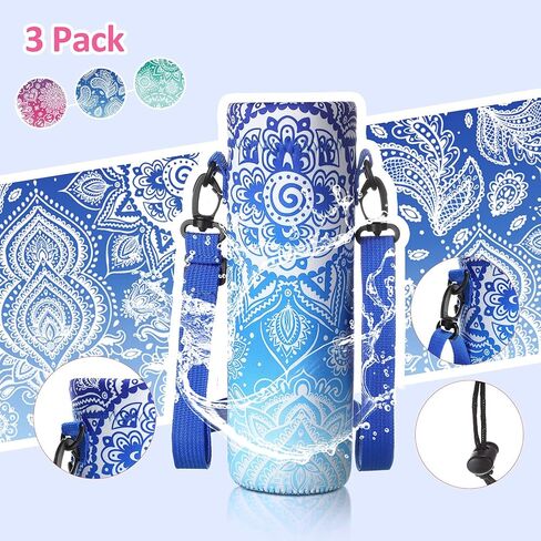 CHENGU 3 Pack 25 oz Neoprene Water Bottle Carrier Bag with Adjustable Shoulder Strap Water Bottle Holders for Adults Sports Gym Hiking Camping Walking(Floral Style) in Saudi Arabia