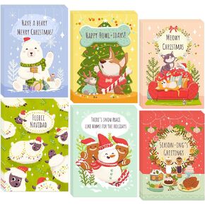 T MARIE 24 Cute Christmas Cards Set - Bulk Funny Merry Christmas Holiday Assortment Pack with Envelopes - Silly Animals, Happy New Year Greetings - For Friends, Kids, Grandchildren, Teachers, Family