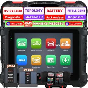 Autel Scanner MaxiSys MS909EV 2024 Same as Ultra EV with EVDiag Kit High-Voltage System & Battery Analysis Upgrade of MS Ultra/MS919/ MS909 ECU Programming&Coding Scan Tool Topology 2.0 40+Service