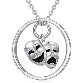 Comedy Tragedy Masks Necklace for Drama Theater 925 Sterling Silver Drama Mask Necklace Tragedy Masks Charms Jewelry Theater Actress Gift Student Teacher Musical Theatre Gifts