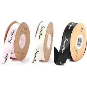 3 Rolls Ribbon for Gift Wrapping, 1cmx45 Yards Satin Black Pink White Ribbon Printed 'Just for You' Packing Ribbons, Packaging Tape DIY Crafts for Florist Flower Wrap Christmas Wedding Party