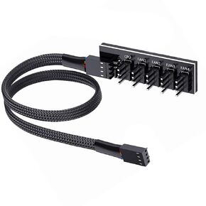 2 Pack PWM Fan Hub Splitter 1 to 5 Splitter 5 Way PC Case Internal Motherboard Fan Power Extension Cable Cord Wire for ATX Computer Case 4-Pin and 3-Pin Cooling Fans, 16 inch