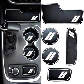 for Dodge Challenger Accessories 2015-2021 Anti Dust Cup Holder Inserts, Door Pocket Liners and Center Console Liner Mats Premium Custom Interior(11pcs Set,Black Trim)