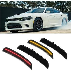 KUAFU LED Side Marker Light Compatible with 2015-2022 Dodge Charger Replacement for 68214404AA 68214405AA 68214126AA 68214127AA CH2550133 CH2551133 Smoked Lens Red & Yellow 4Pcs Front Rear