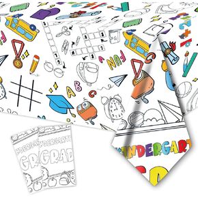 2PCS Kindergaten Grad Giant Coloring Poster/Tablecloth - Crafts for Kids - 108 x 54 Inches Jumbo Paper Coloring Table cover Kids Gifts Activities Toys Party Classroom Kids Graduation Decorations
