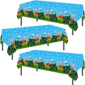 PHOGARY 3 Pack Tractor Tablecloth, Tractor Table Cloths Disposable Plastic Rectangular Table Covers for Baby Shower Farm Themed Birthday Party Supplies Tractor Birthday Party Decorations 51"X86"