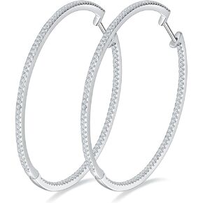 Moissanite Hoop Earrings - 2 Inch Huggie Earrings 925 Sterling Silver D color VVS1 Clarity Moissanite Earrings for Women Girl Gift