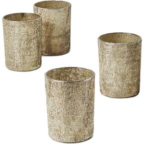 Serene Spaces Living Set of 24 Textured Pale Old Gold Glitter Votive Candle Holders, Ideal for Weddings Parties Fall Table Decorations, 4" Tall and 3" Diameter