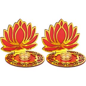 Lotus Tealight Candle Holder - 6 Inch, Pack of 2 | Lotus Shape Tealight Candle Holder for Indian Decorations for Home | T Light Holder for Diwali, Indian Wedding Decorations, Navratri