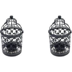 2Pcs Metal Tealight Holder, Hanging Birdcage Tealight Lantern Hollow Candle Holders for Wedding Gifts Home Dinner Party Christmas Decoration Black