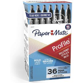 Paper Mate Profile Retractable Ballpoint Pens, Bold Point (1.4mm), Black, 36 Count