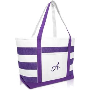 DALIX Monogrammed Beach Bag and Totes for Women Personalized Gifts Purple A - Z