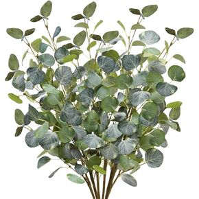 6Pcs Artificial Eucalyptus Leaves Stems, 25" Tall Faux Eucalyptus Leaf Fake Greenery Plants Branches Floral for Vase Filler Home Party Wedding Arrangement Spring Decoration