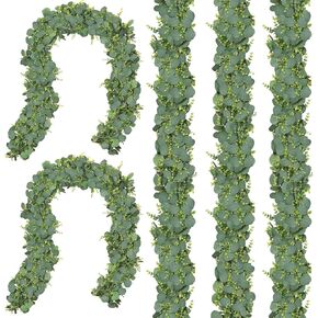 CQURE 5Pcs Eucalyptus Garland,Artificial Eucalyptus Leaves Table Greenery Garland Wreath Vines for Wedding Party Table Fireplace Bedroom Wall Room Decor