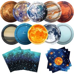 Space Theme Party Decorations 100Pcs Galaxy Planet Outer Space Disposable Plates and Napkins for Kids Space Solar System Planets Baby Shower Birthday Party Decorations