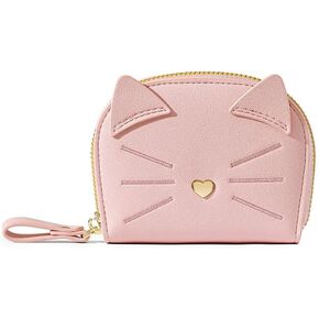 Credit Card Holder Wallet, Cute Cat Small Accordion PU Leather Card Wallet, Zipper Coin Purse with 11 Card Slots for Girls and Women Black